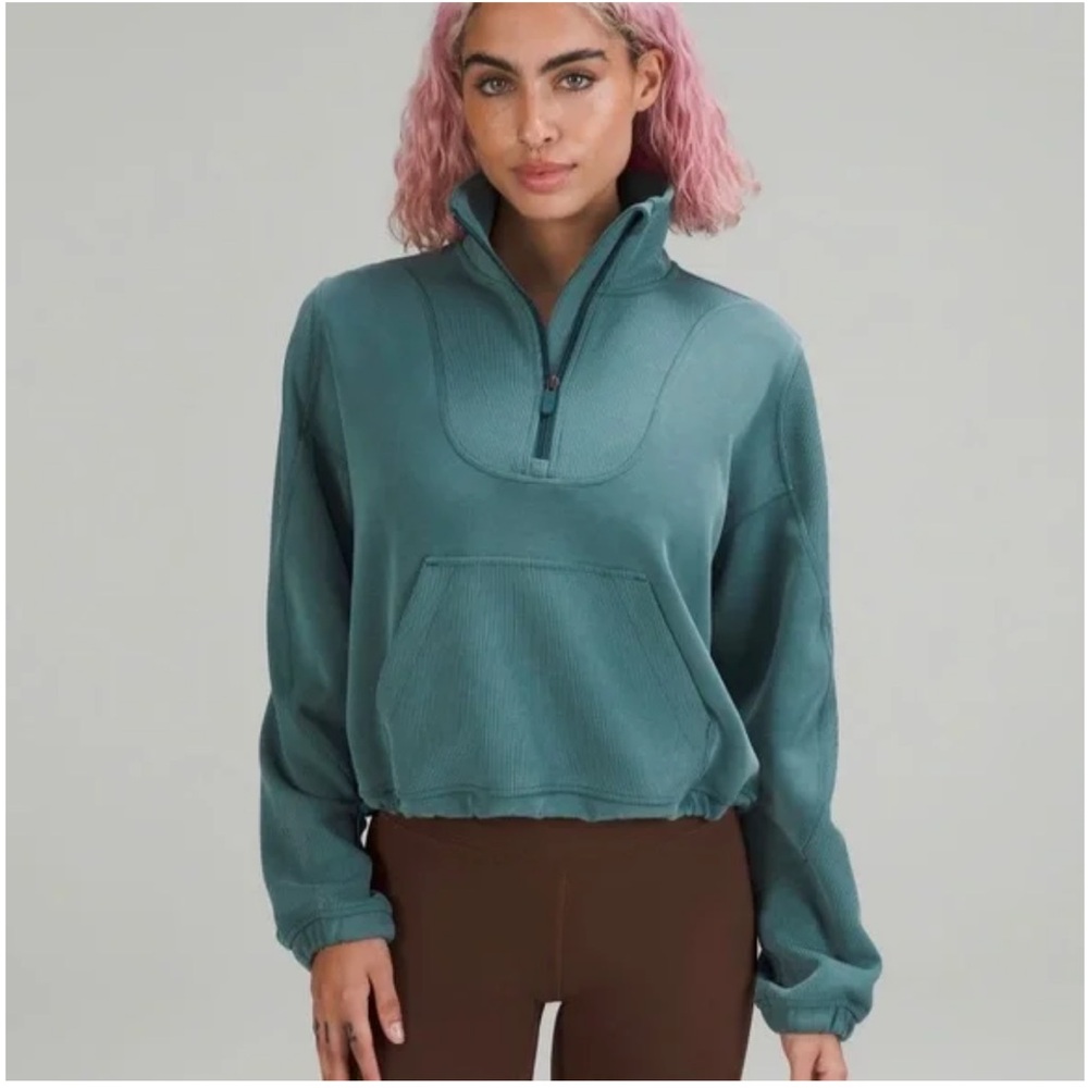 Lululemon Brushed Softstreme Ribbed Half Zip - 8 - Green Jasper